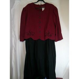 Lisa II Vintage 90s Plus Size Maxi Dress 28W Burgundy Black Scalloped Embroidere